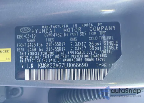2020 Hyundai Kona Electric Limited from USA, damaged, VIN KM8K33AG7LU068690